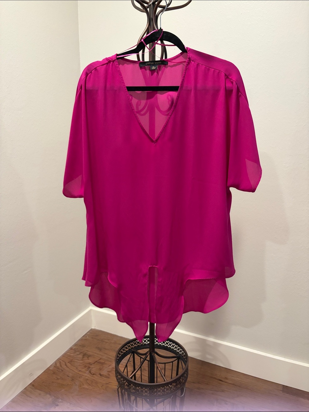 Cynthia Steffe Fuchsia V-Neck Chiffon Blouse
